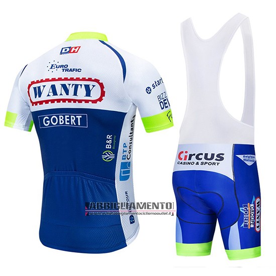 Abbigliamento Wanty 2019 Manica Corta e Pantaloncino Con Bretelle Bianco Blu - Clicca l'immagine per chiudere